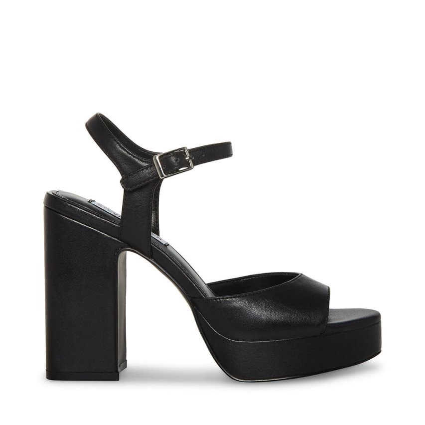 Black Steve Madden Amy Leather Women\'s Heels Sandals | PH 0914HMP